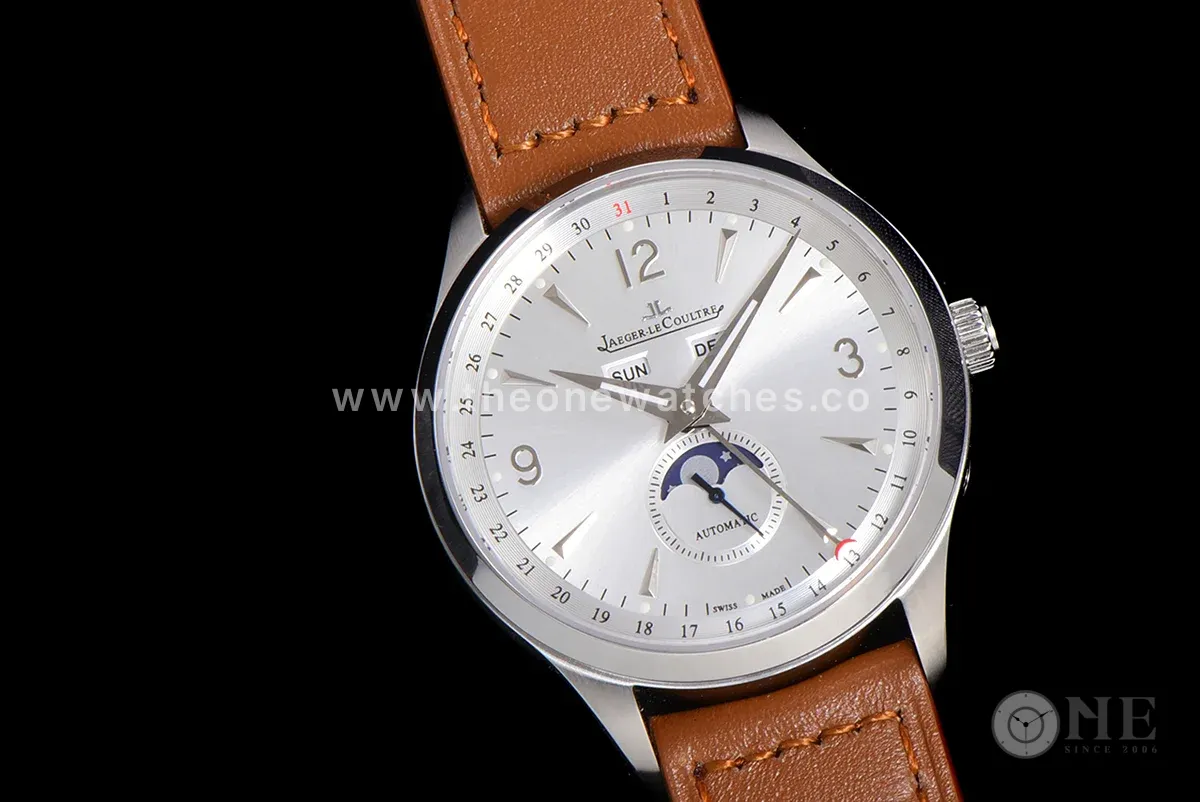 Master Calendar Silver Dial in Steel on Brown Leather Strap