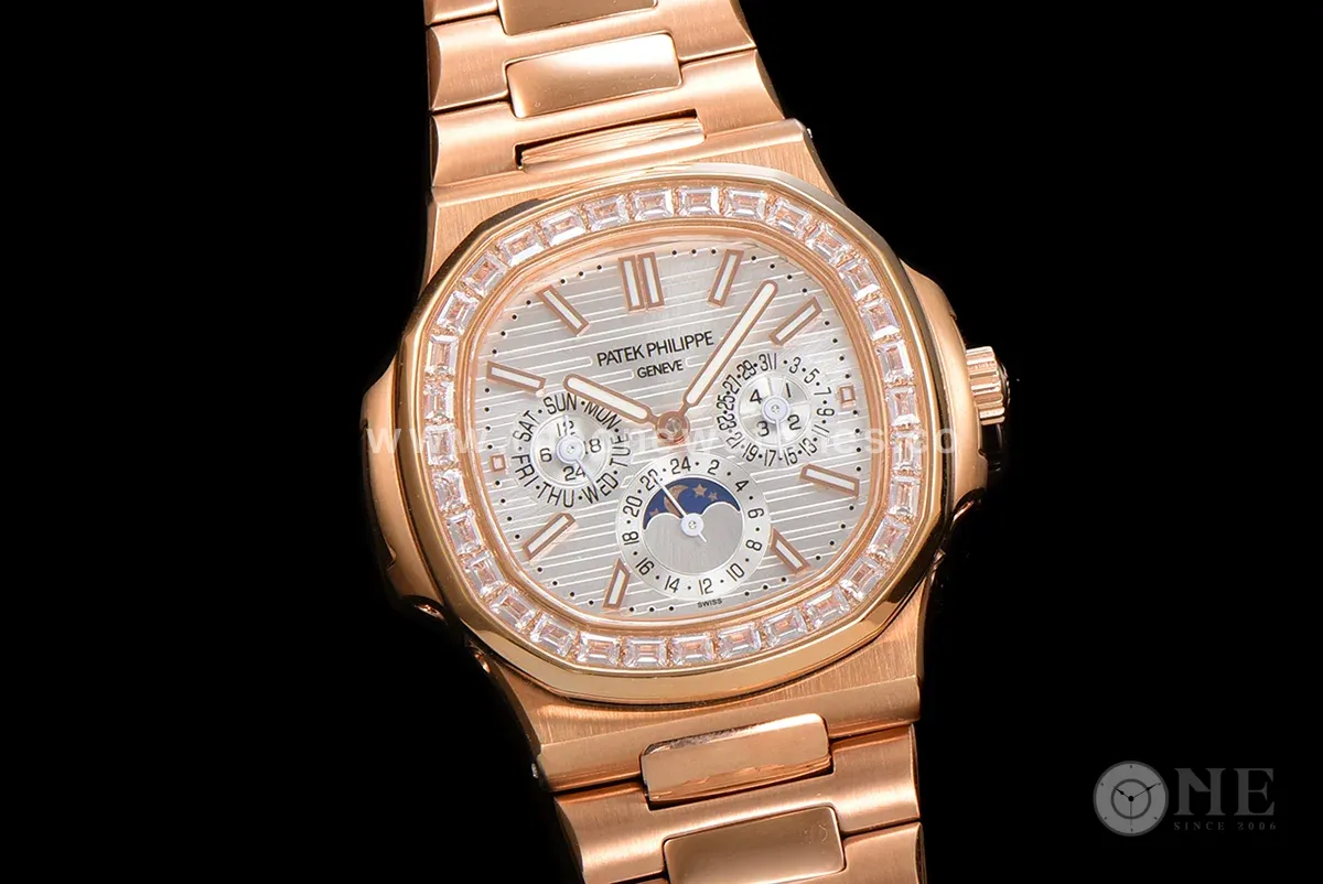 Nautilus 5740 White Dial with Diamond Bezel in Rose Gold