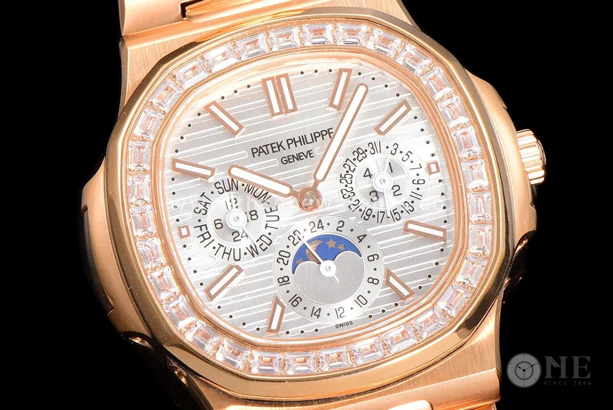Nautilus 5740 White Dial with Diamond Bezel in Rose Gold