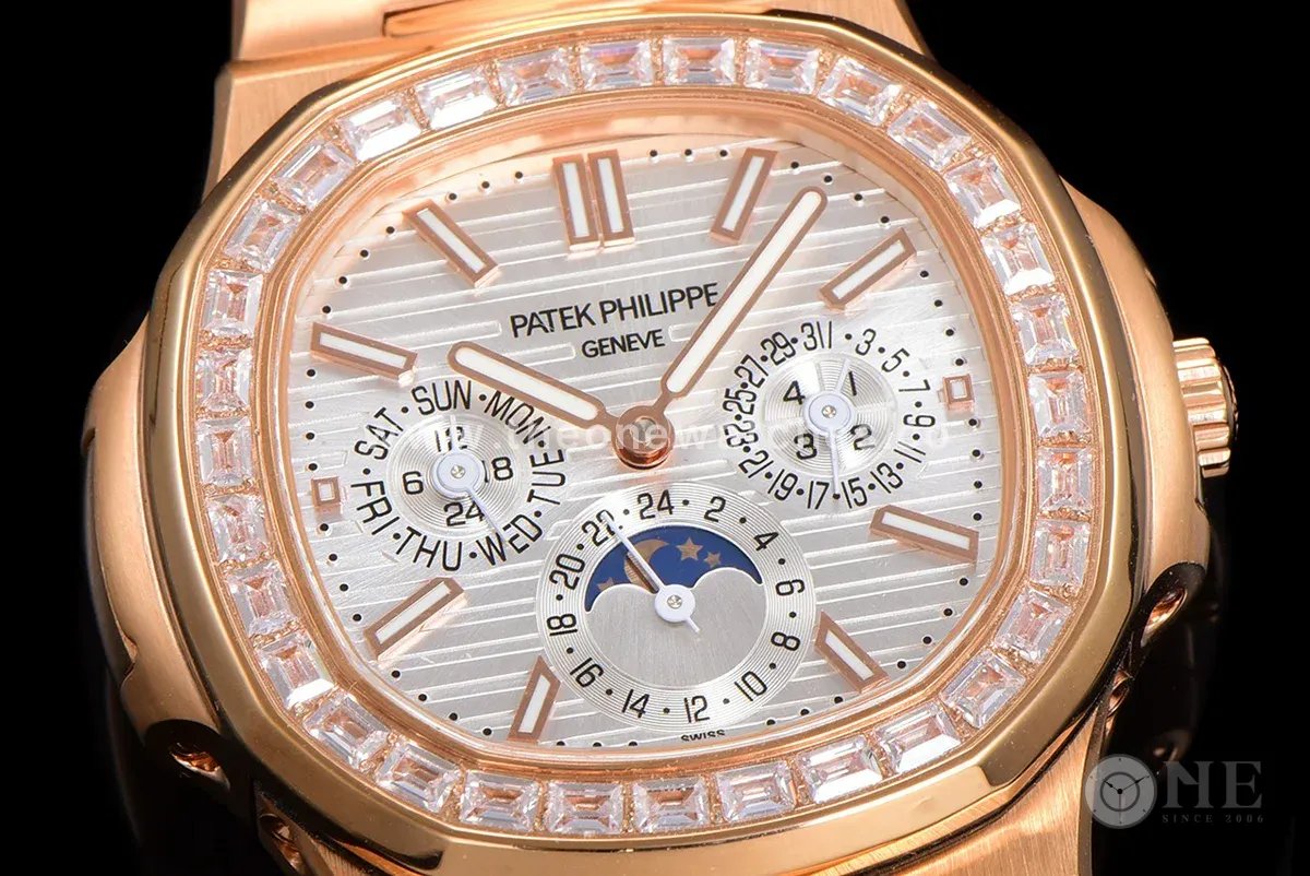 Nautilus 5740 White Dial with Diamond Bezel in Rose Gold