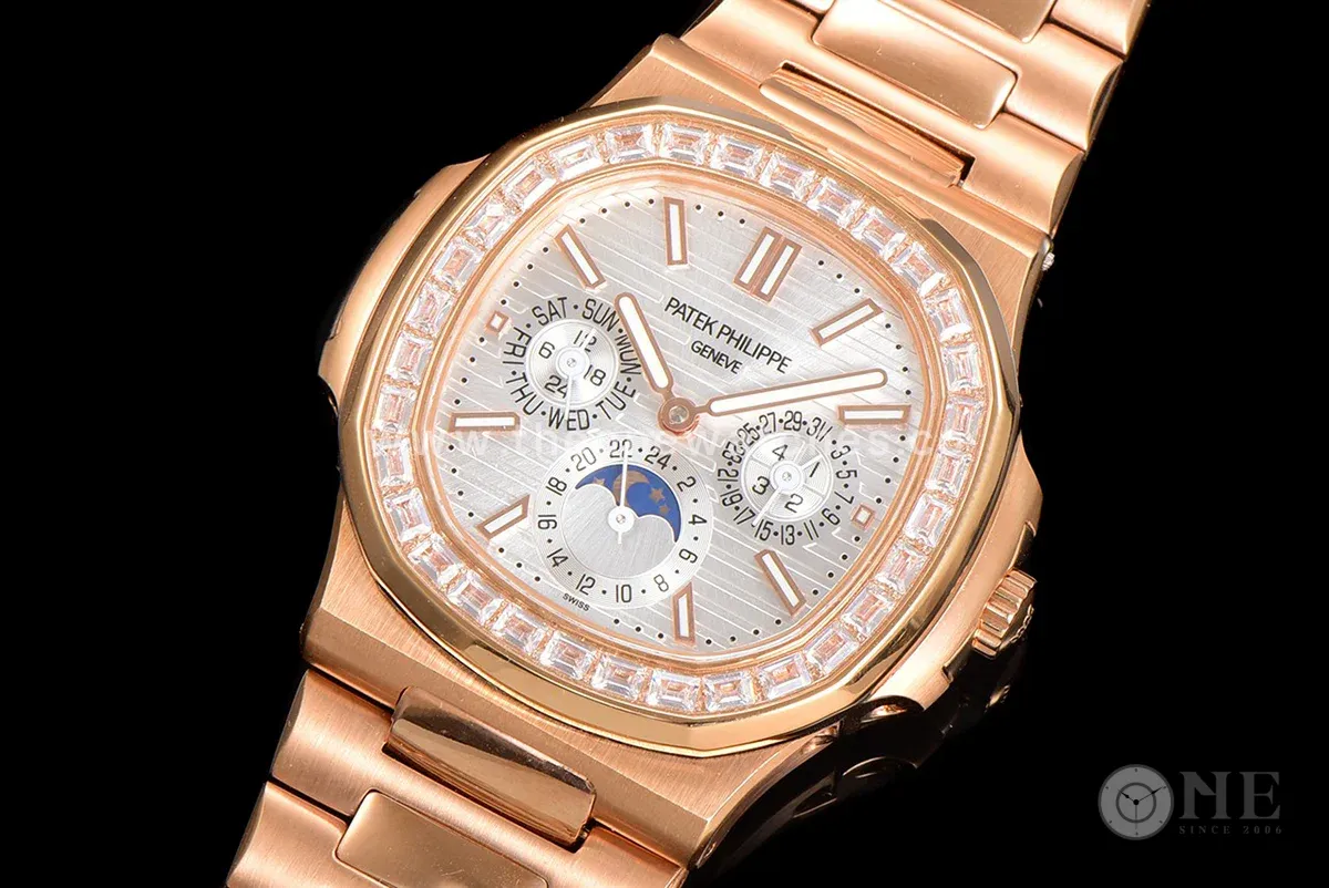 Nautilus 5740 White Dial with Diamond Bezel in Rose Gold