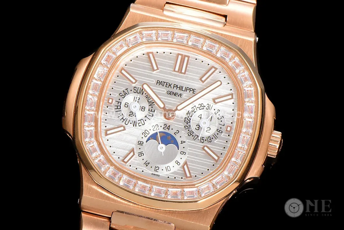 Nautilus 5740 White Dial with Diamond Bezel in Rose Gold