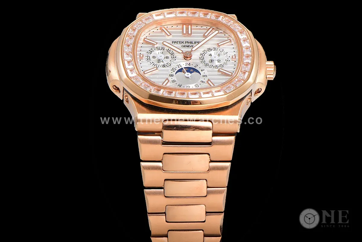 Nautilus 5740 White Dial with Diamond Bezel in Rose Gold