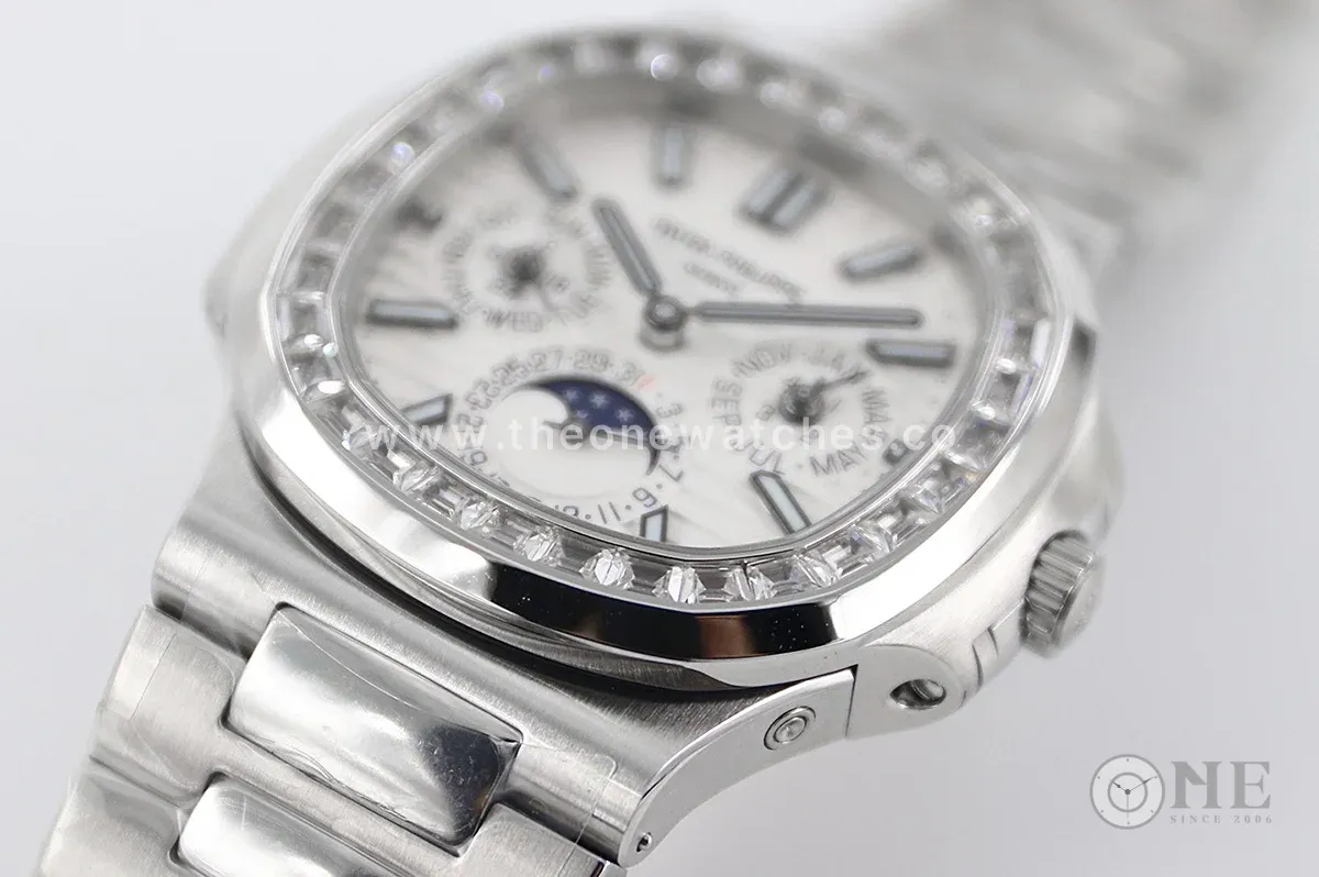 Nautilus 5740 White Dial with Diamond Bezel in Steel