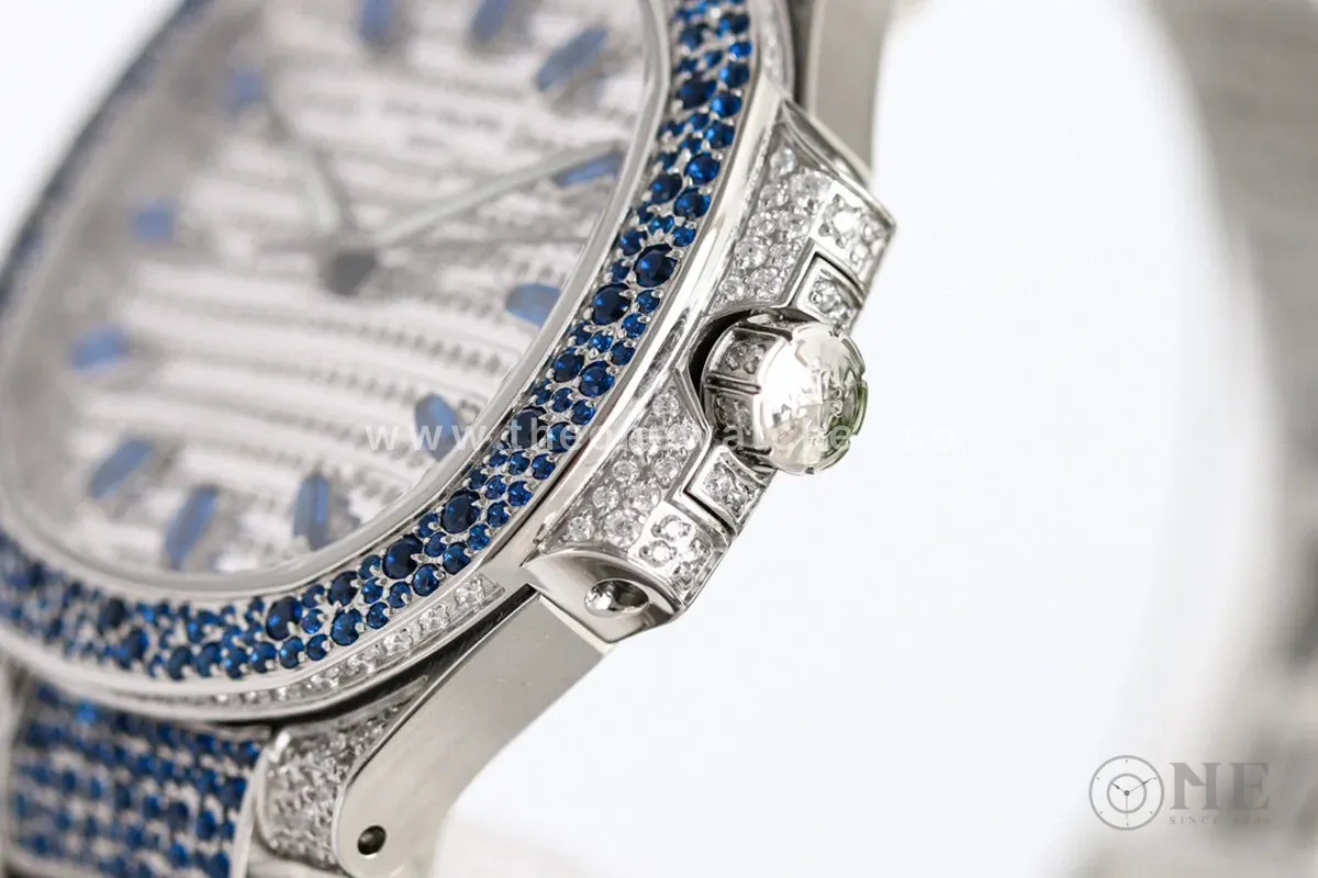 Nautilus 7118 Diamond Paved Dial with Blue Diamond Markers in White Gold