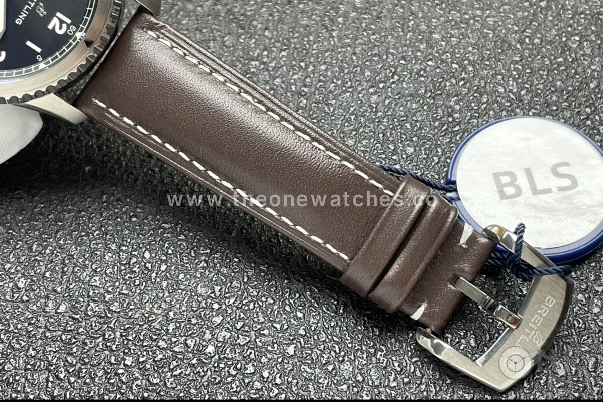 Navitimer Aviator 8 Automatic 41 Black Dial in Steel on Brown Leather Strap
