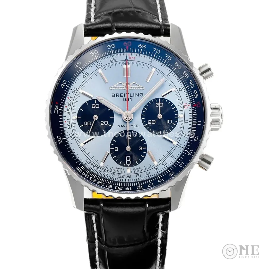 Navitimer B01 Chronograph 43 Blue Dial in Steel on Leather Strap Ref. AB0138241C1P1