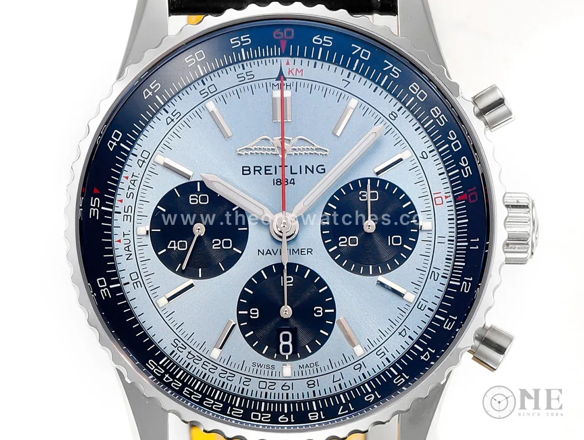Navitimer B01 Chronograph 43 Blue Dial in Steel on Leather Strap Ref. AB0138241C1P1