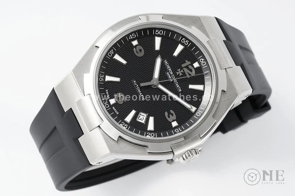 Overseas Automatic 47040 Black Dial in Steel on Rubber Strap