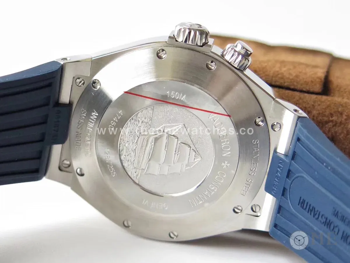 Overseas Dual Time Blue Dial in Steel on Rubber Strap