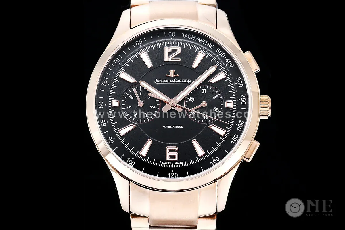 Polaris Chronograph Black Dial in Rose Gold on Bracelet