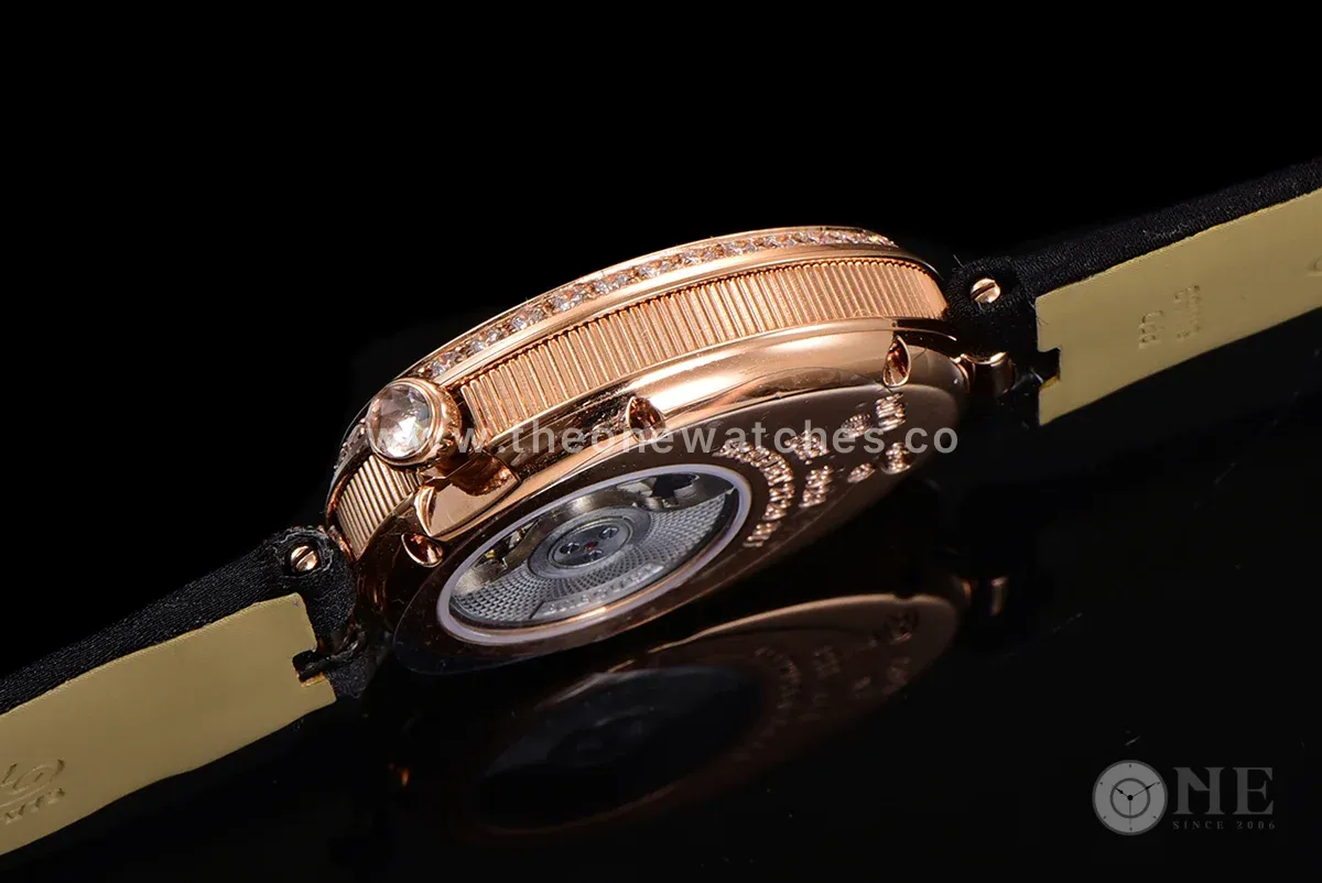 Reine de Naples in Rose Gold 8928BB Black Leather Strap
