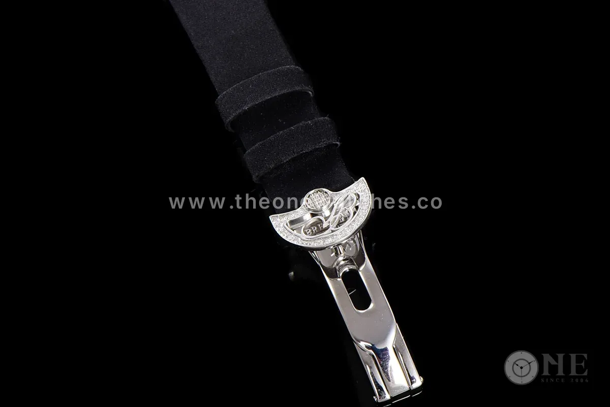 Reine de Naples in White Gold 8918BB on Black Leather Strap