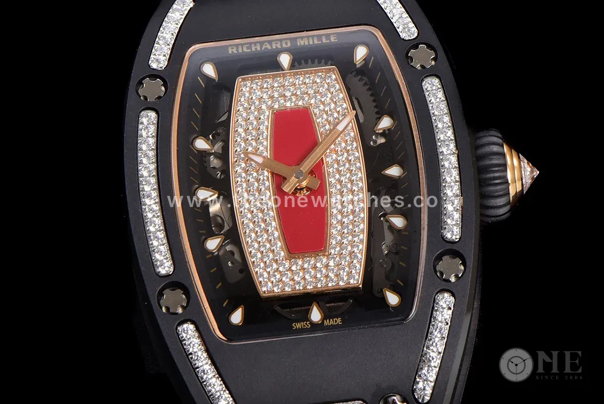RM 007 Automatic Ladies Black Ceramic Red Lips Diamond