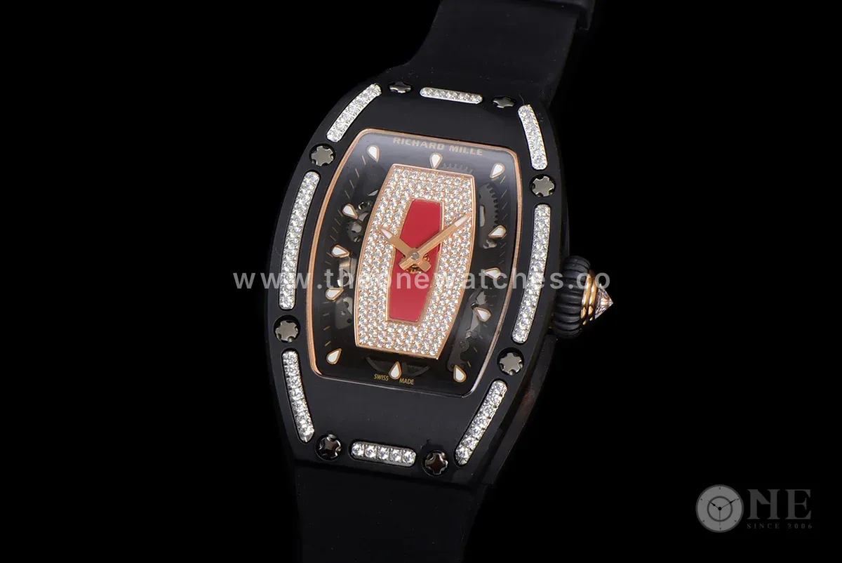 RM 007 Automatic Ladies Black Ceramic Red Lips Diamond