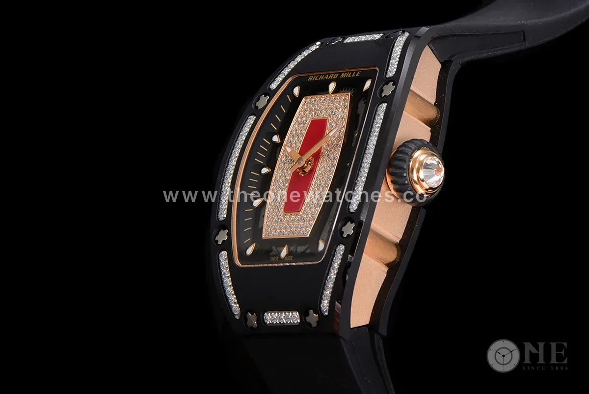 RM 007 Automatic Ladies Black Ceramic Red Lips Diamond