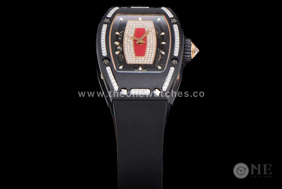 RM 007 Automatic Ladies Black Ceramic Red Lips Diamond