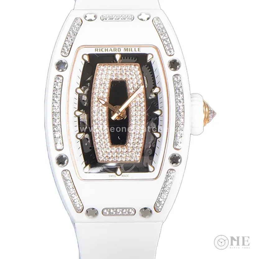 RM 007 Automatic Ladies White Ceramic Diamond Bezel Diamond Jasper