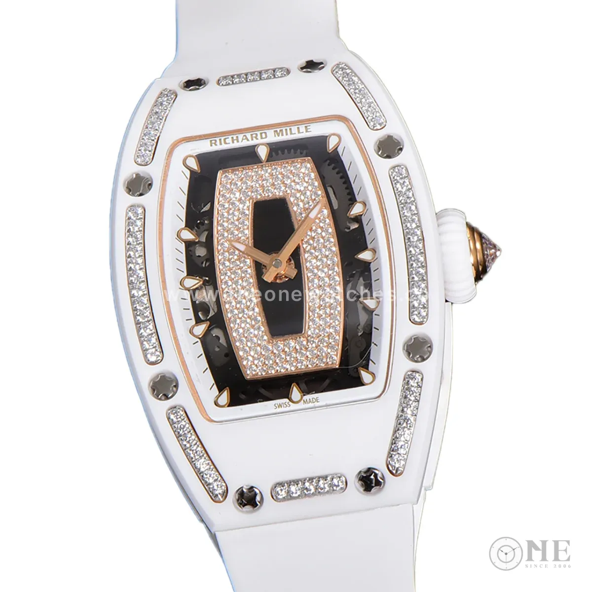 RM 007 Automatic Ladies White Ceramic Diamond Bezel Diamond Jasper