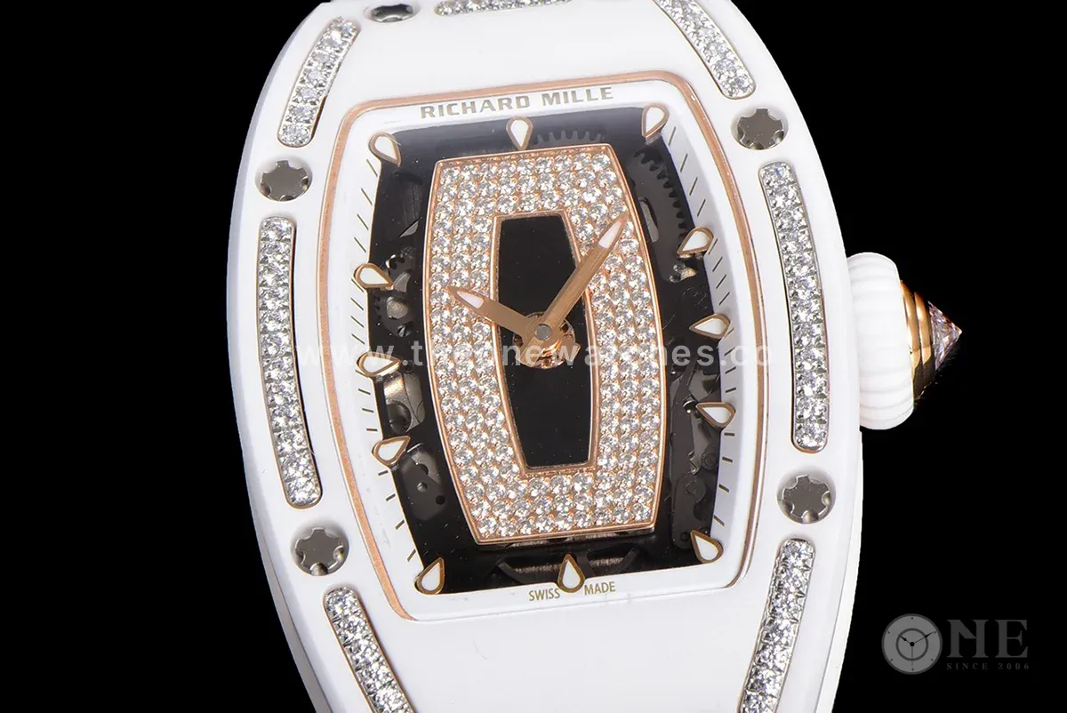 RM 007 Automatic Ladies White Ceramic Diamond Bezel Diamond Jasper