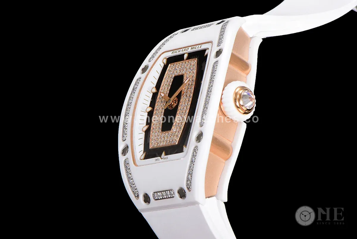 RM 007 Automatic Ladies White Ceramic Diamond Bezel Diamond Jasper