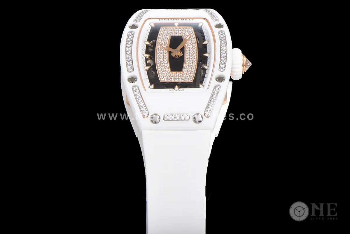 RM 007 Automatic Ladies White Ceramic Diamond Bezel Diamond Jasper