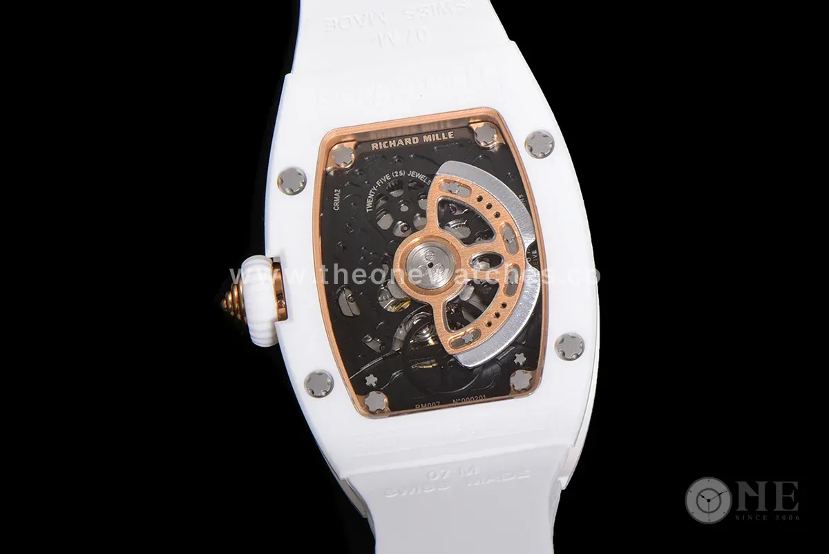 RM 007 Automatic Ladies White Ceramic Diamond Bezel Diamond Jasper