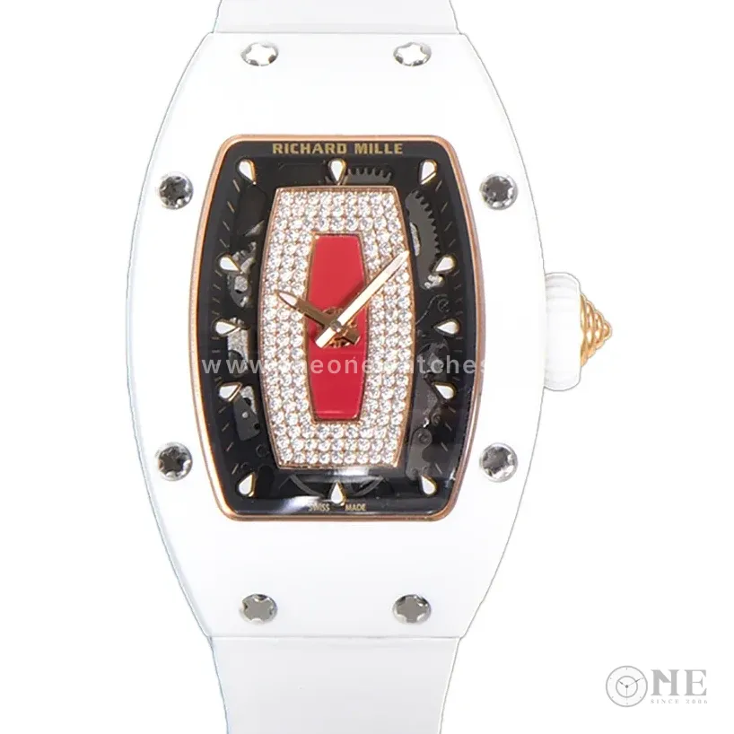 RM 007 Automatic Ladies White Ceramic Red Lips