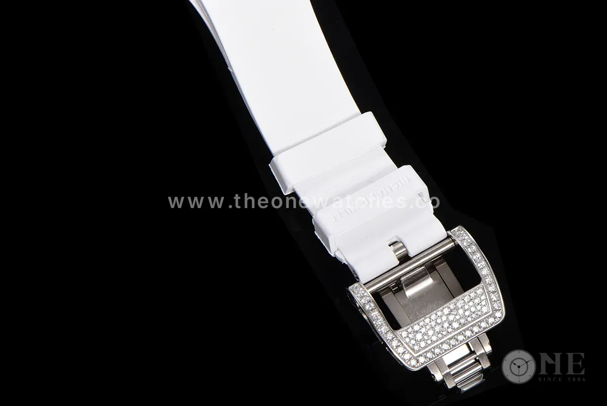 RM 007 Automatic Ladies with Diamond Bezel in Steel on White Rubber Strap