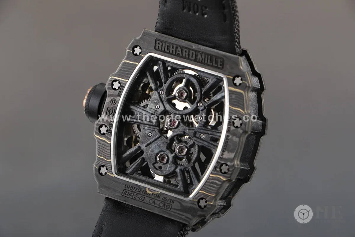 RM 012-01 Tourbillon NTPT Carbon on Black Nylon Strap