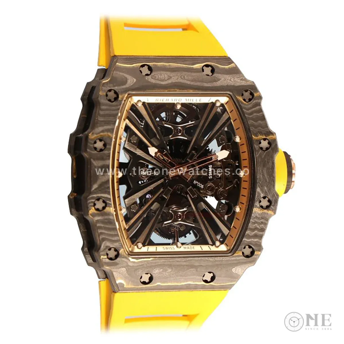 RM 012-01 Tourbillon NTPT Carbon on Yellow Rubber Strap