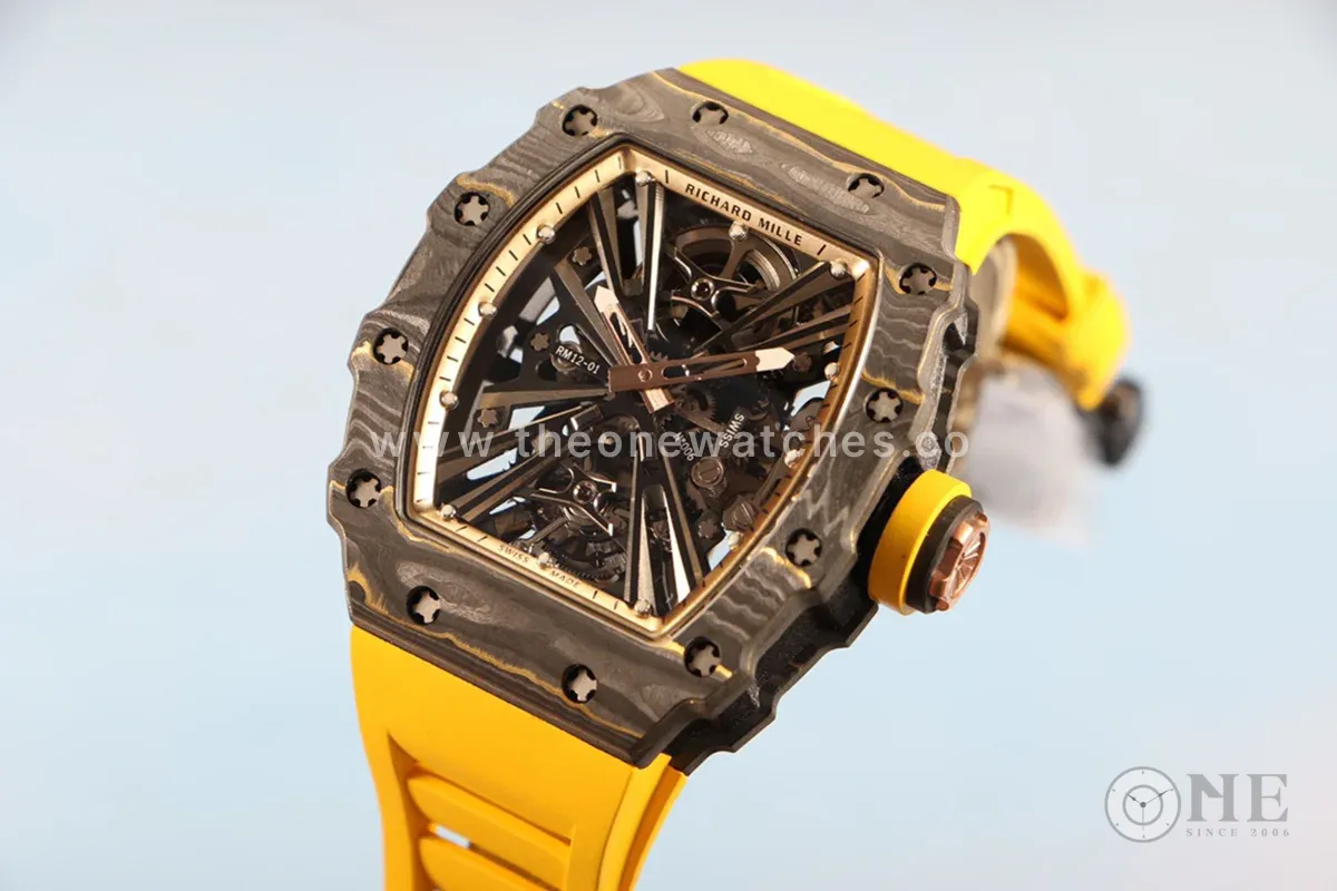 RM 012-01 Tourbillon NTPT Carbon on Yellow Rubber Strap