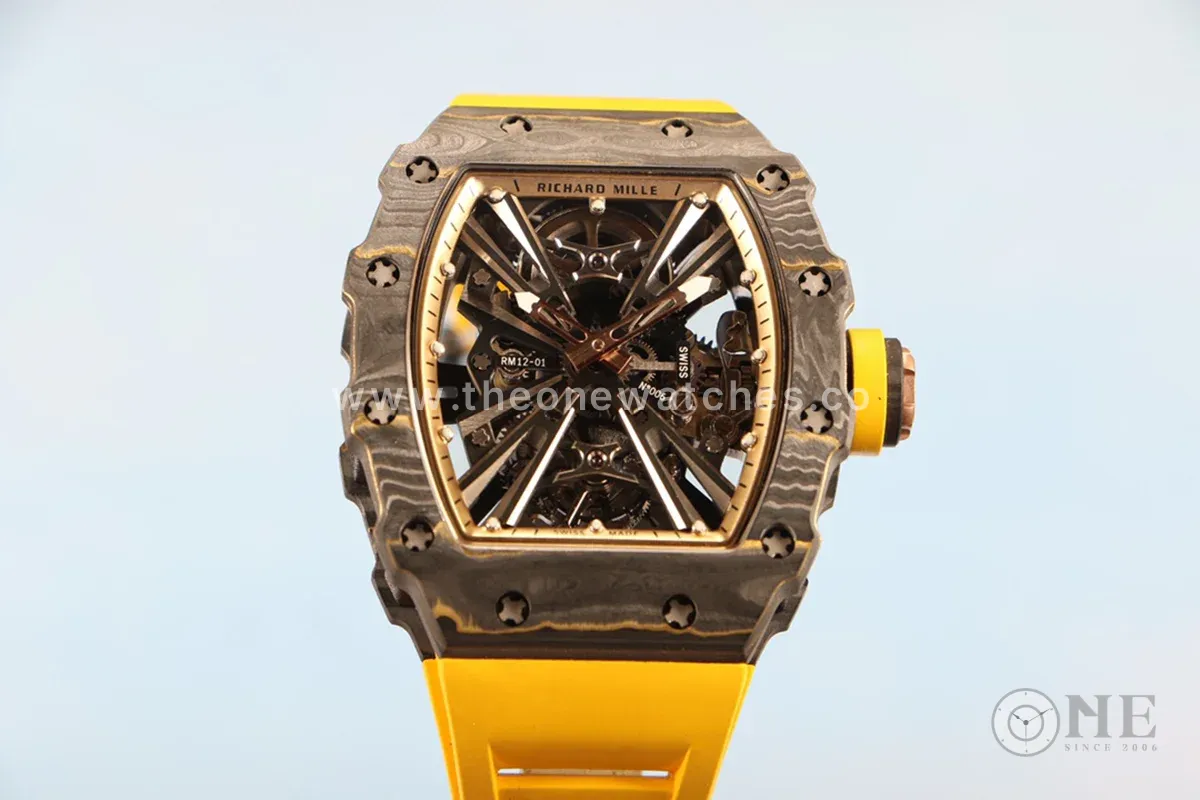 RM 012-01 Tourbillon NTPT Carbon on Yellow Rubber Strap