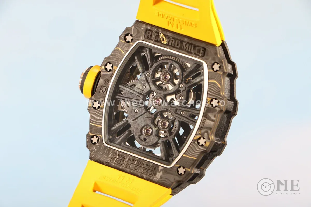 RM 012-01 Tourbillon NTPT Carbon on Yellow Rubber Strap