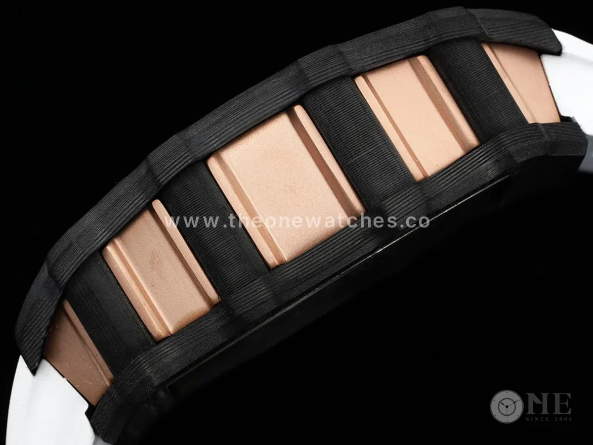 RM 021-01 Tourbillon Aerodyne in Rose Gold on White Rubber Strap