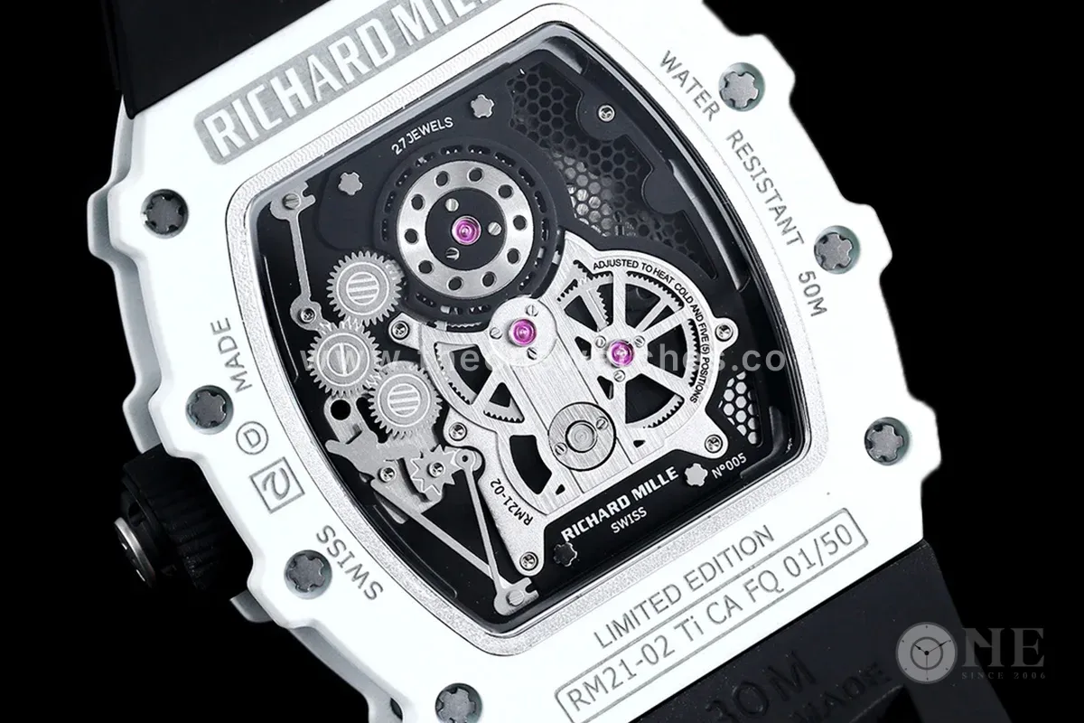 RM 021-02 Tourbillon Aerodyne on White Quartz on Black Rubber Strap