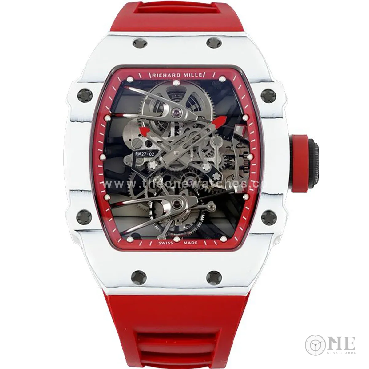RM 027-02 Tourbillon Rafael Nadal White NTPT on Red Rubber Strap