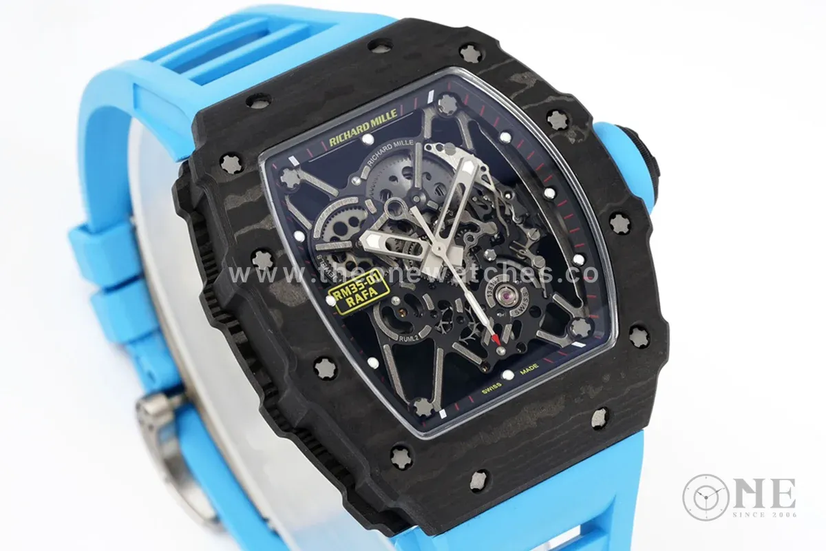 RM 035-01 Rafael Nadal NTPT Carbon on Blue Rubber Strap (Sonic)