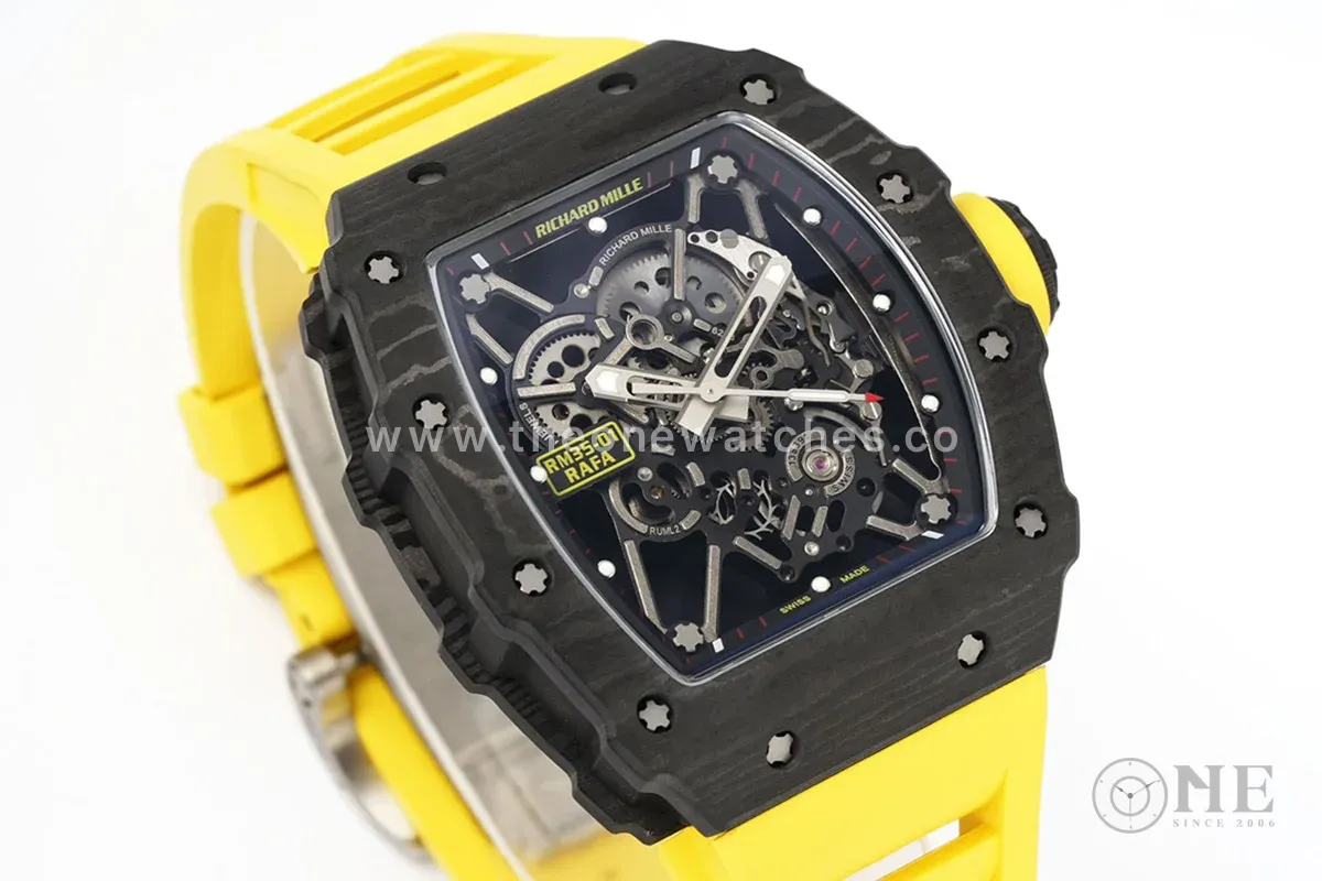 RM 035-01 Rafael Nadal NTPT Carbon on Yellow Rubber Strap (Sonic)