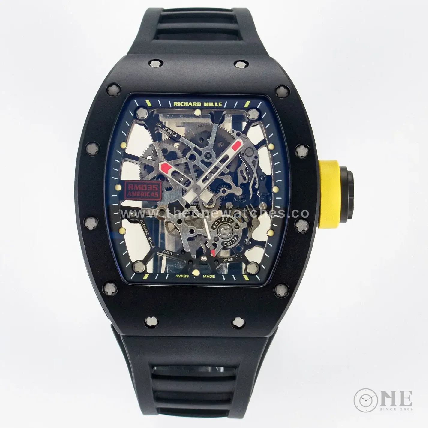 RM035-02 Black Ceramic SONIC Best Edition Skeleton Dial on Black Rubber Strap Clone RMUL1