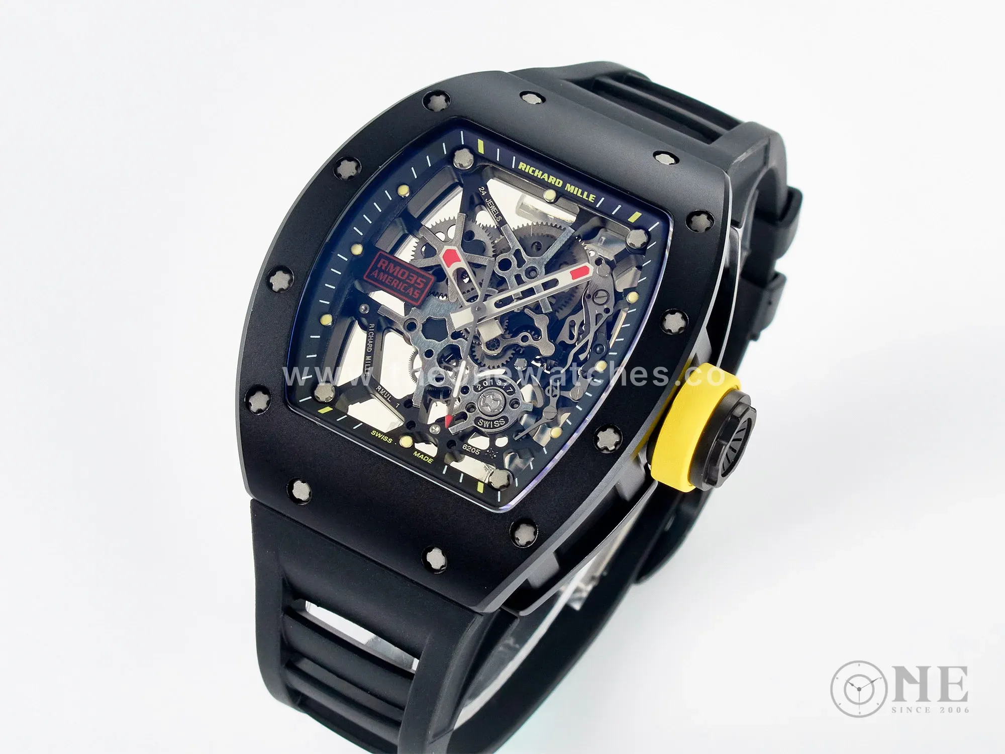 RM035-02 Black Ceramic SONIC Best Edition Skeleton Dial on Black Rubber Strap Clone RMUL1