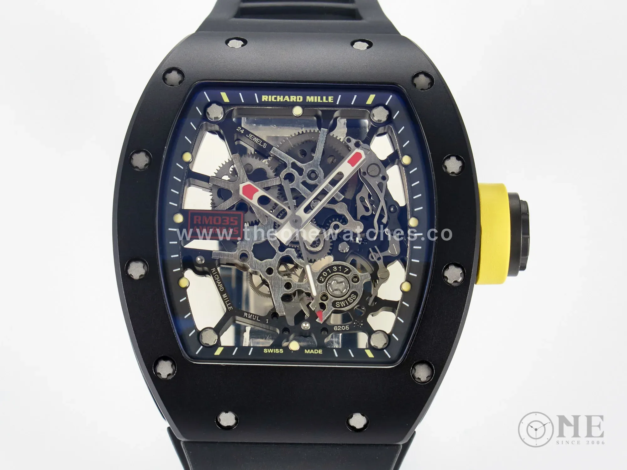 RM035-02 Black Ceramic SONIC Best Edition Skeleton Dial on Black Rubber Strap Clone RMUL1
