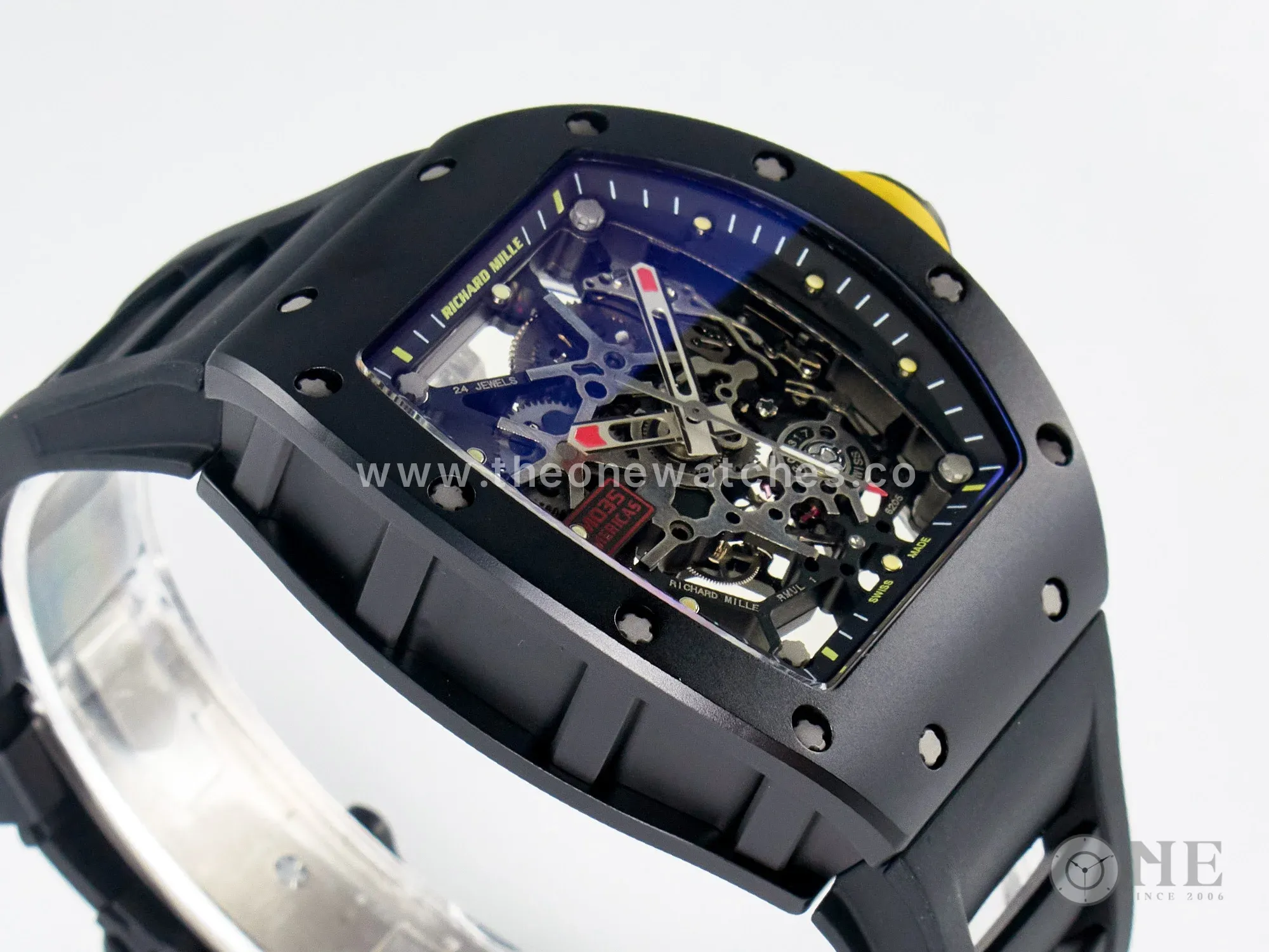 RM035-02 Black Ceramic SONIC Best Edition Skeleton Dial on Black Rubber Strap Clone RMUL1