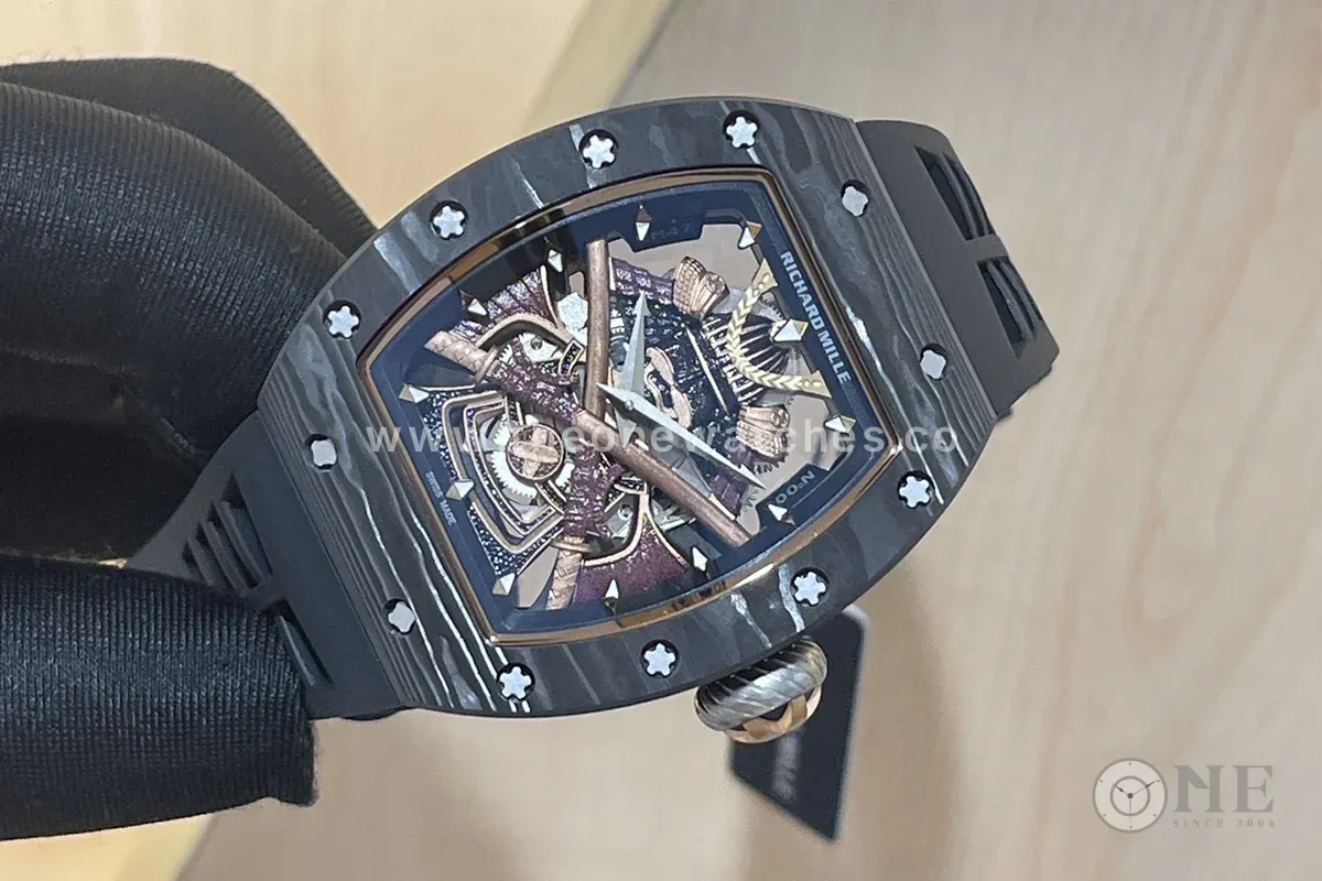 RM047 Tourbillon Samurai NTPT Carbon on Black Rubber Strap