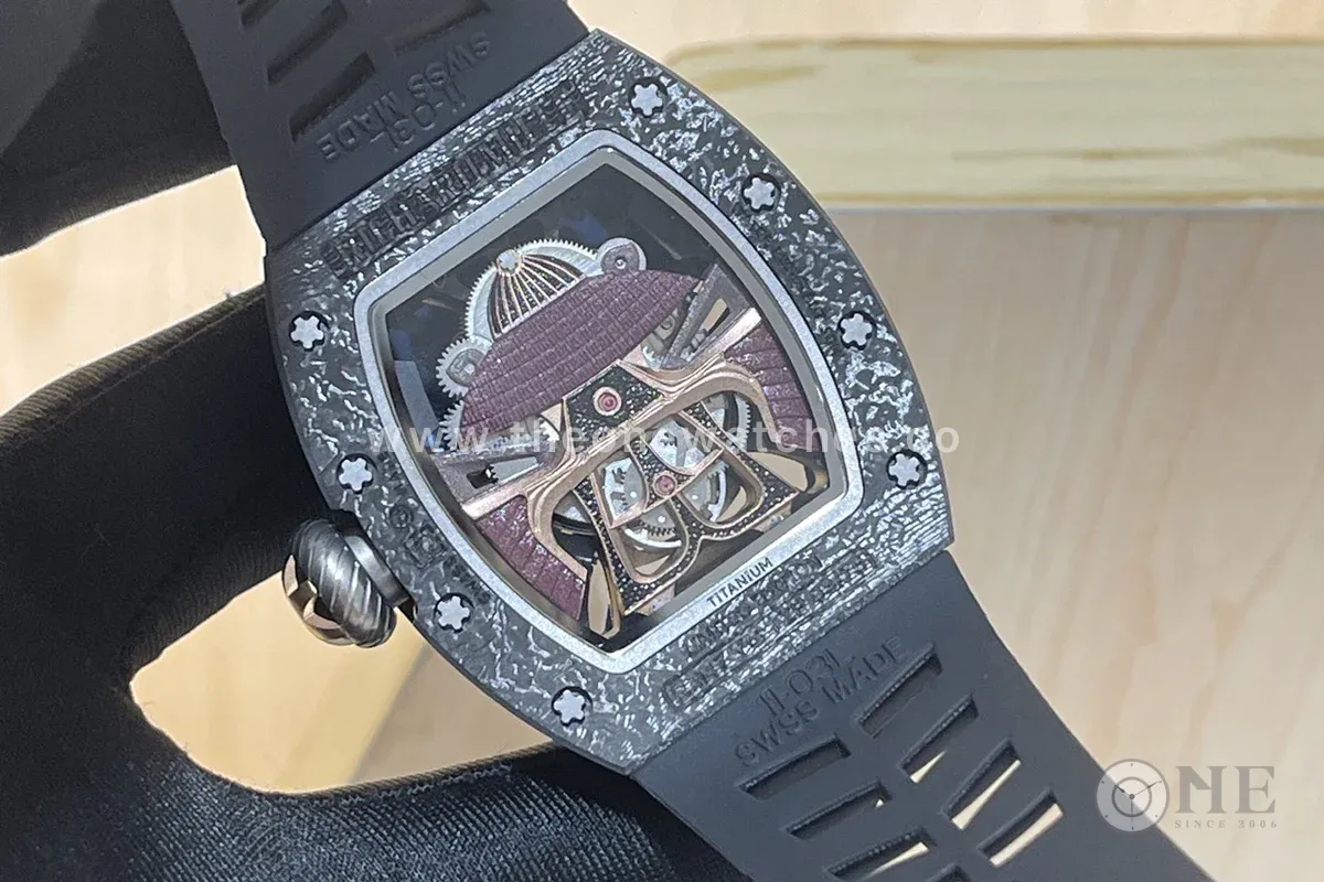 RM047 Tourbillon Samurai NTPT Carbon on Black Rubber Strap