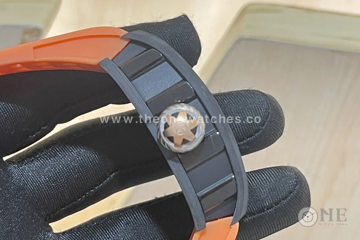 RM047 Tourbillon Samurai NTPT Carbon on Orange Rubber Strap