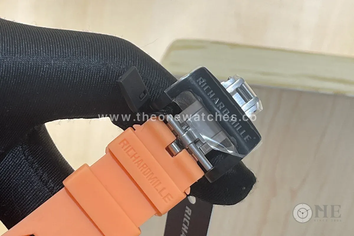 RM047 Tourbillon Samurai NTPT Carbon on Orange Rubber Strap