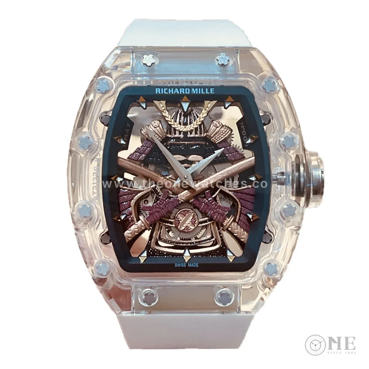 RM047 Tourbillon Samurai Sapphire on White Rubber Strap