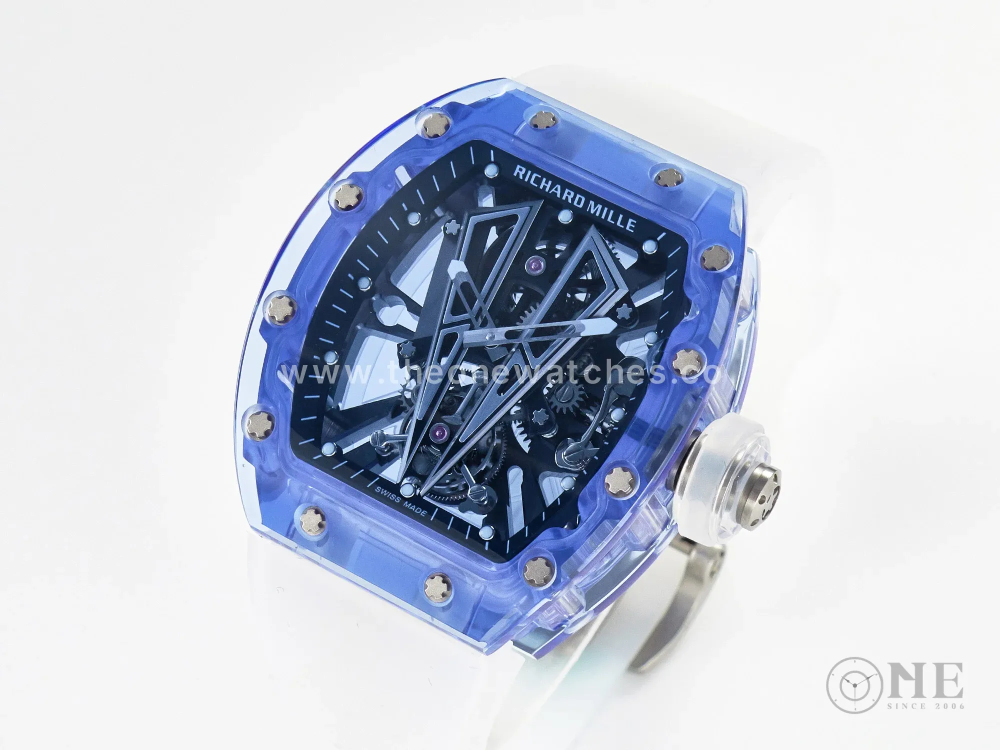 RM27-03 Blue Transparent Tourbillon MSF Best Edition Skull Dial on White Rubber Strap