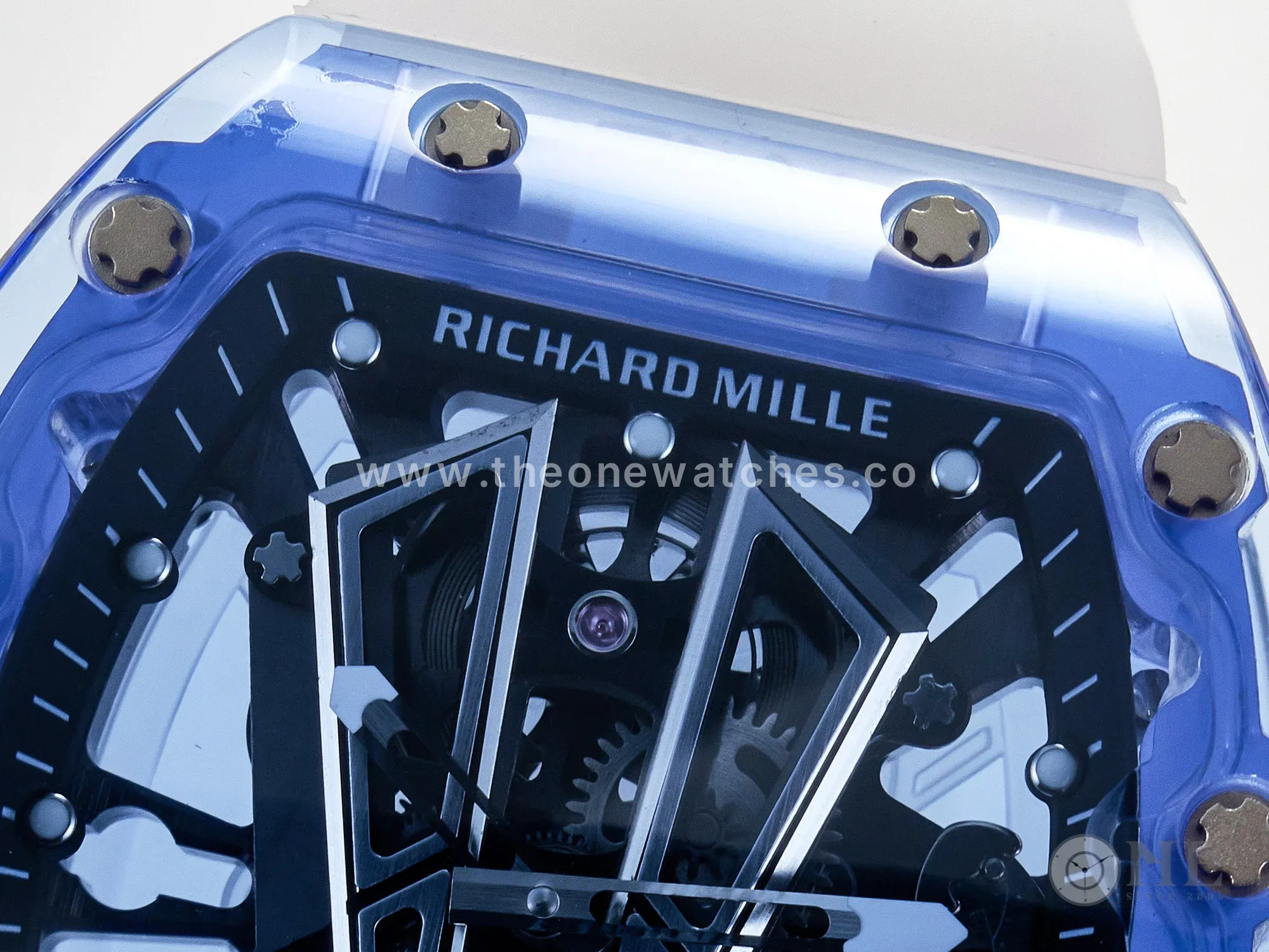 RM27-03 Blue Transparent Tourbillon MSF Best Edition Skull Dial on White Rubber Strap
